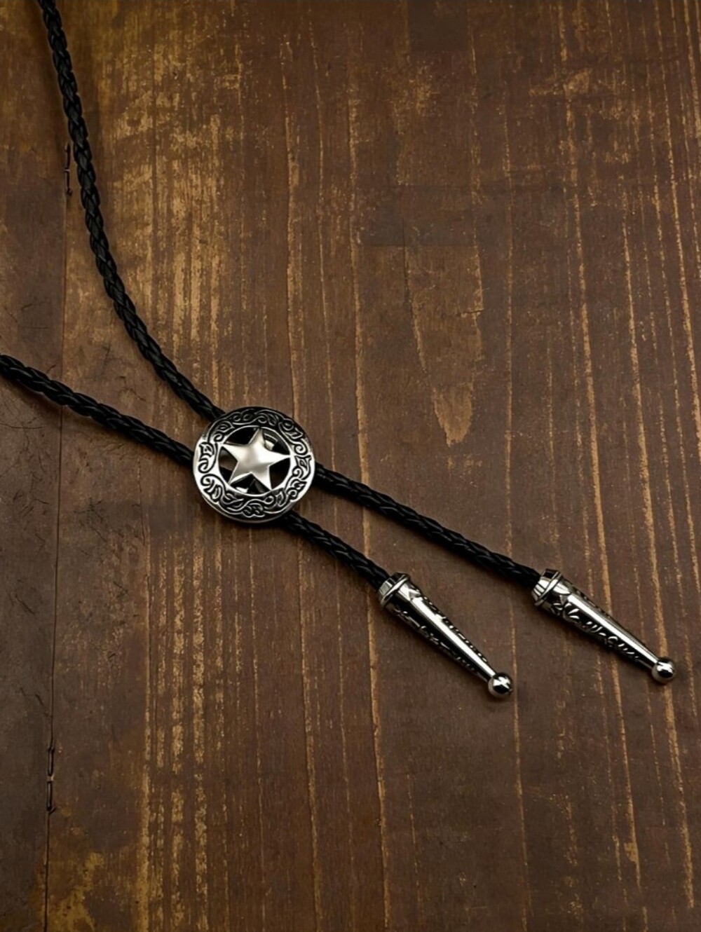 Western Texas Star Silver Bolo Tie Necklace Southwestern Cowgirl Rodeo Gift